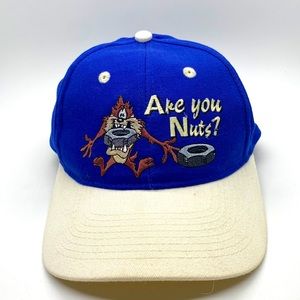 Vtg 90s Taz Are You Nuts SnapBack Hat